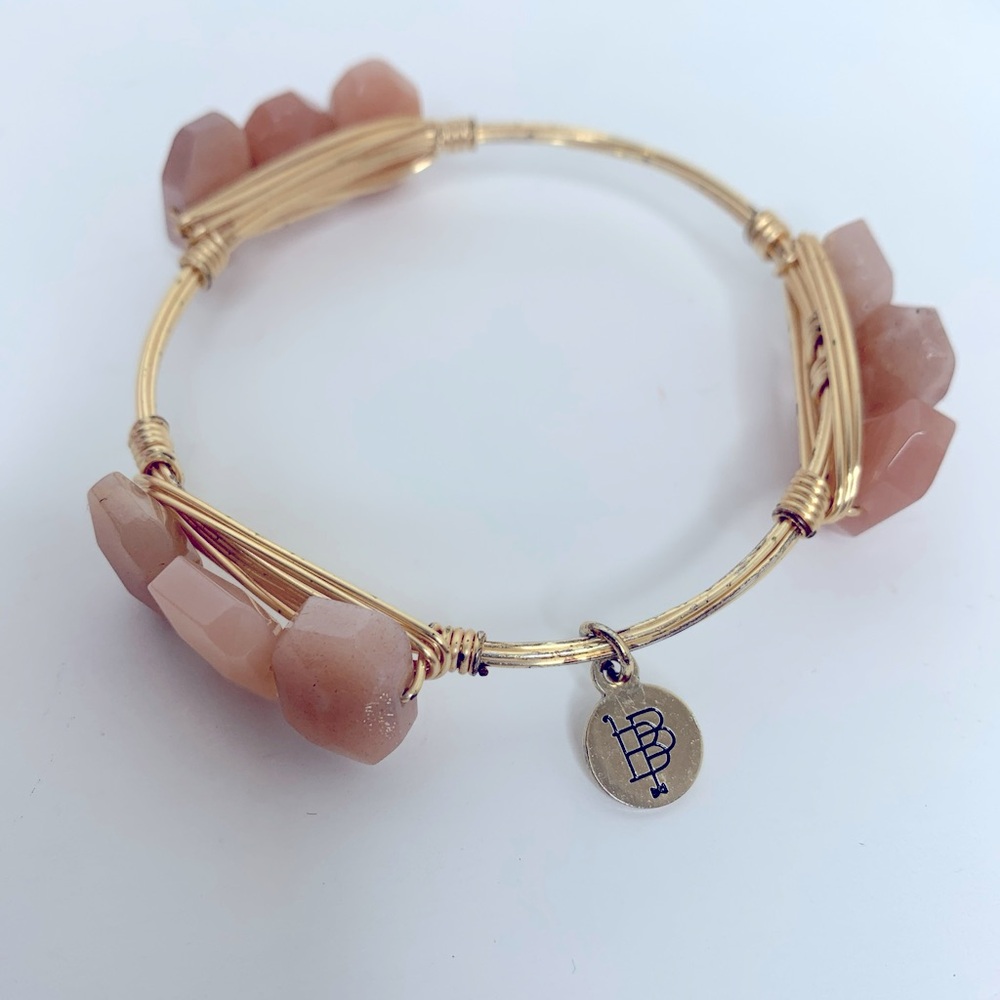 Bourbon And Boweties Bangle Bracelet 9 Light Pink Creamy Stones Standard Size
